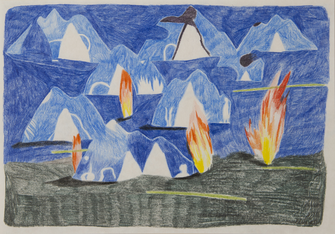 Helene Duclos - Feux #1 - 2020 - crayon de couleur sur papier Japon - 25,5 x 36,5 cm