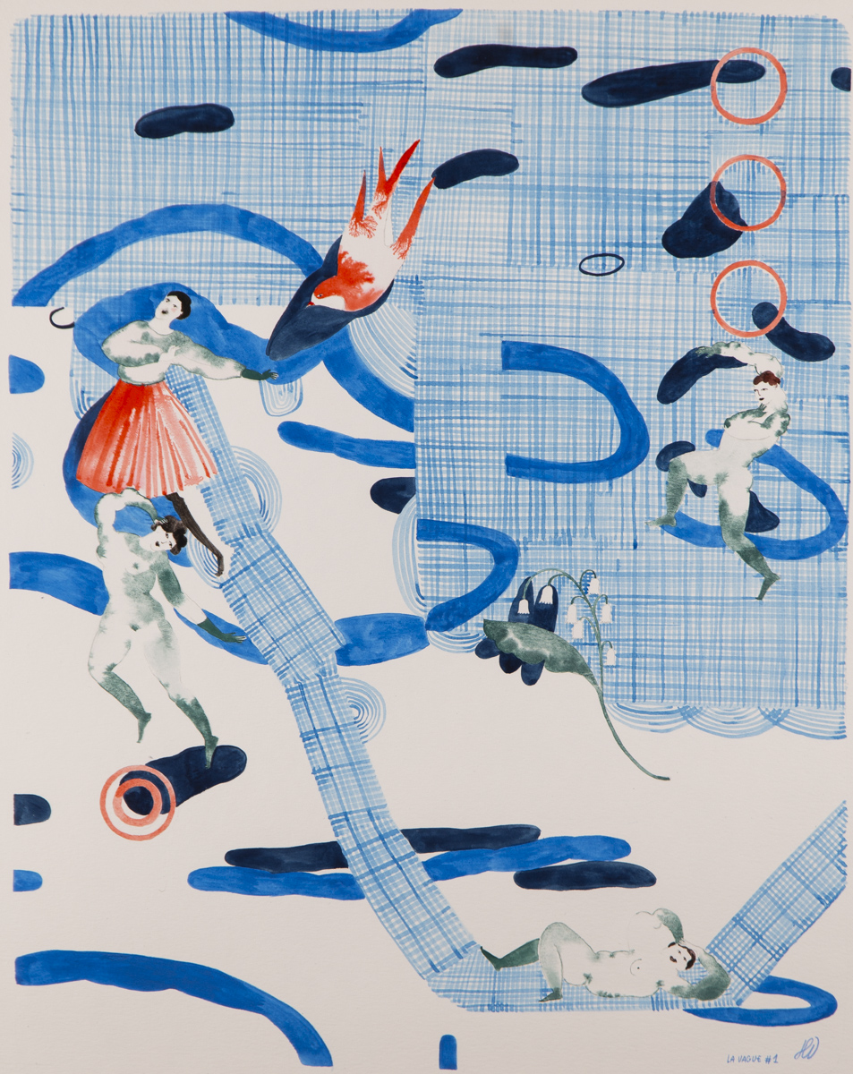 La vague, 1- 2025 - technique mixte sur papier - 50 x 40 cm Hélène Duclos, Adagp