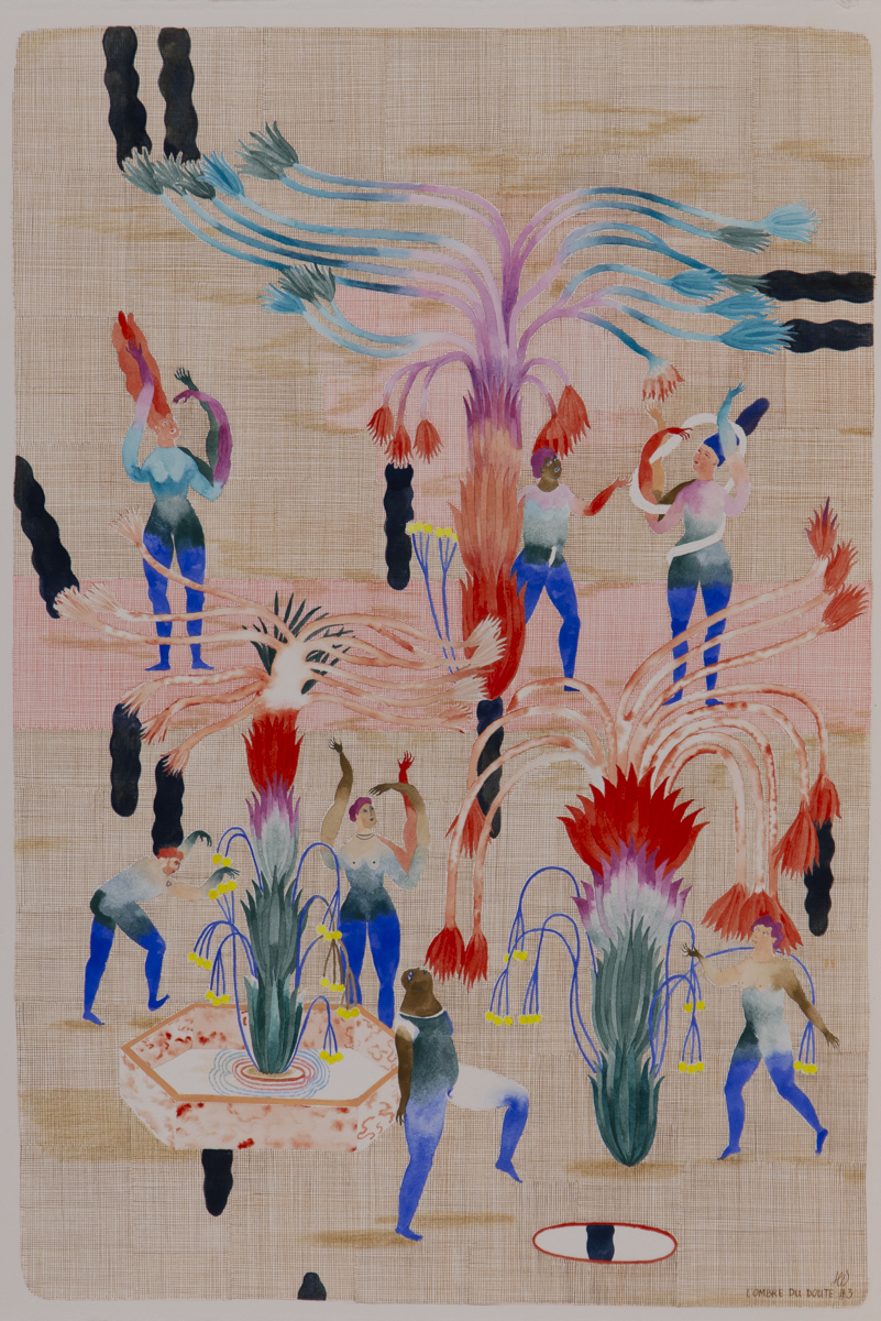 L'ombre du doute, 3 - 2025 — technique mixte sur papier — 56 x 38 cm ©Hélène Duclos, ADAGP