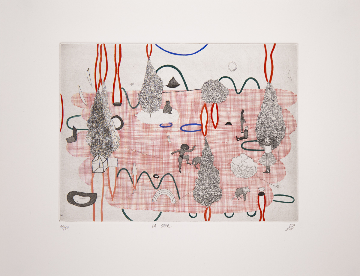 La cour - 2025 - Eau-forte sur papier - 15 x 20 cm - Hélène Duclos, Adagp